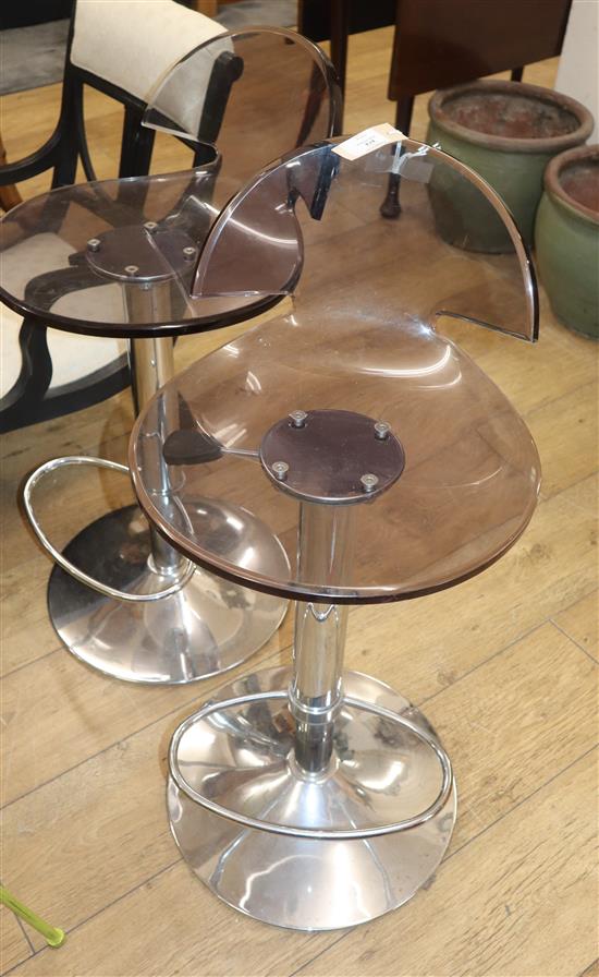 A pair of contemporary Danish design perspex and chrome bar stools